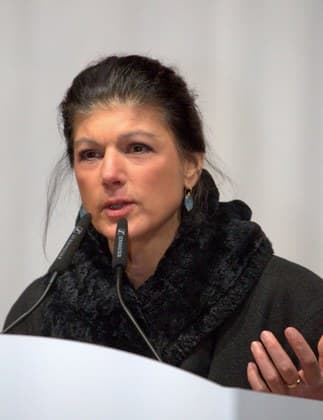 Sahra Wagenknecht bei einer Wahlkampfveranstaltung in München, 2025.